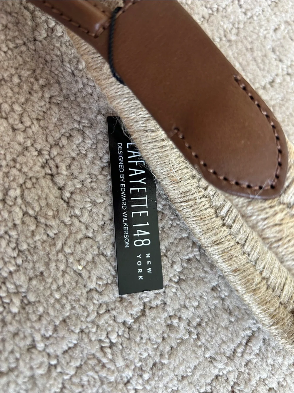 Lafayette 148 New York Natural Straw Belt with Brown Leather Trim